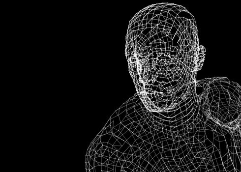 Mans Head. Dots and lines. Futuristic Concept. 3d illustration