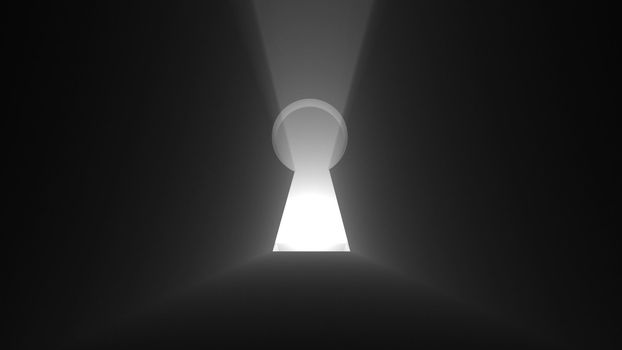 A keyhole with bright light. 3d rendering