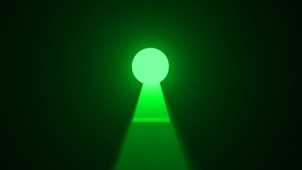 A keyhole with bright light. 3d rendering