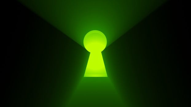 A keyhole with bright light. 3d rendering