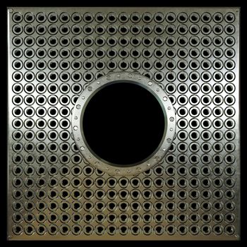 metal plate with holes on isolate black concept photo