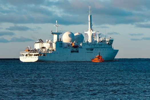 White military comander vessel sailing to Baltic sea