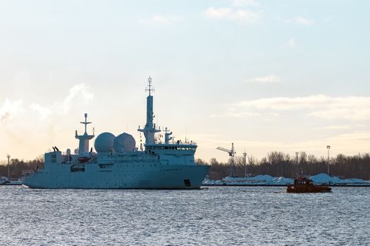 White military comander vessel sailing to Baltic sea