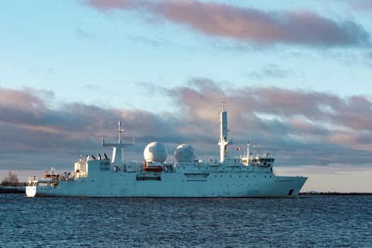 White military comander vessel sailing to Baltic sea