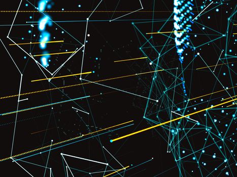 The concept of a modern digital world connected by Internet communications, payments, social networks. The world map and lines connect to the network. 3d illustration