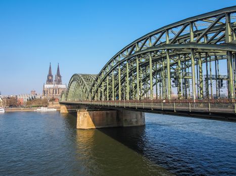 View of Cologne in Germany with famous Cathedral and Bridge