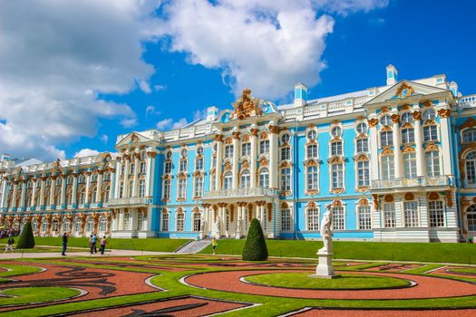 ST. PETERSBURG, RUSSIA - JULY 27, 2017: The courtyard of the Catherine Palace in Tsarskoe Selo in St. Petersburg,Russia.