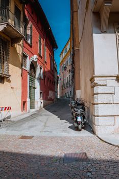 Ancient Street and motorcycle in the city of Bergamo, Italy