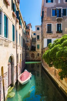 canal San Massimo runs among residential houses in the centre of the old city Padua