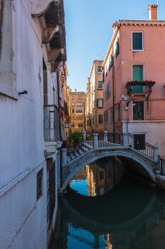 canal San Massimo runs among residential houses in the centre of the old city Padua