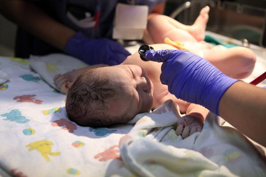 The first minutes of life of the newborn girl