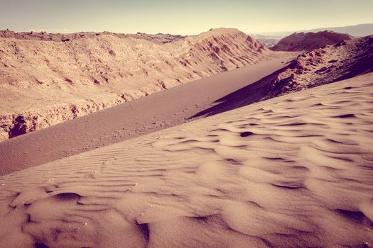 Sand dunes landscape in Valle de la Luna, San Pedro de Atacama, Chile