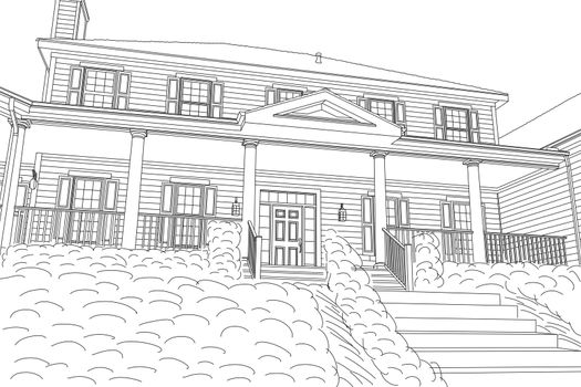 Beautiful Custom House Drawing on a White Background.