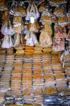 Dried seafood for sale at Borneo market.