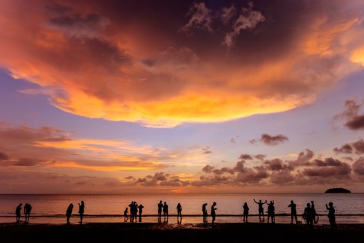 Sunset view at Tanjung Aru beach, Kota Kinabalu, Sabah, Malaysia.