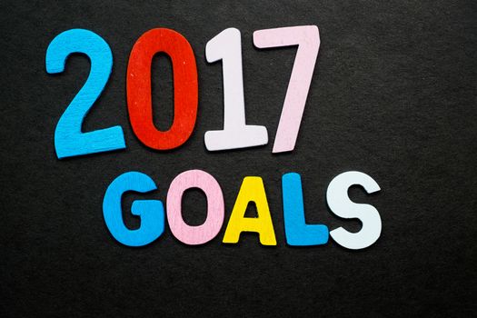 Colorful wooden letters forming the phrase "2017 goals"