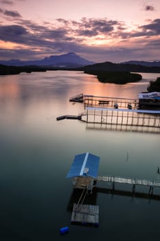 Vew of Mengkabong river and Mt Kinabalu from Mengkabong bridge.