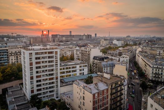 Paris HLM towers at sunset in the 12th arrondissement district