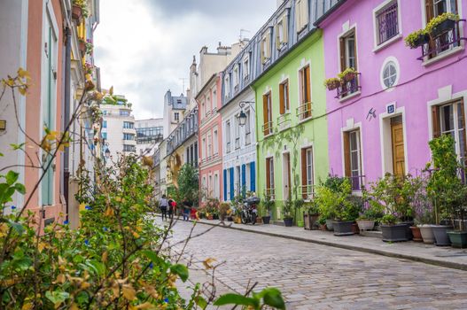 Cremieux street with its colored houses in Paris