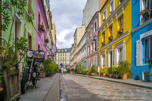 Cremieux street with its colored houses in Paris