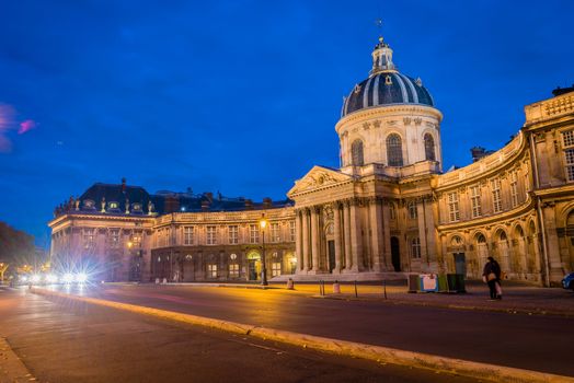 French academy and institut de France in Paris at night