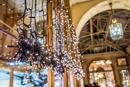 Christmas decoration and lights in a gallery in Paris