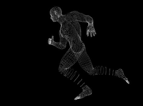 Running Man. Dots and lines. Futuristic Concept. 3d illustration