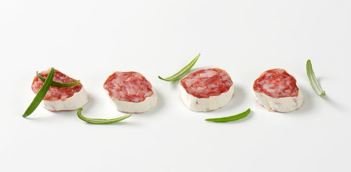 Slices of Spanish thin dried sausage
