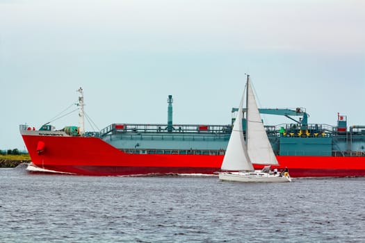 Red tanker. Toxic substances and petroleum products transfer