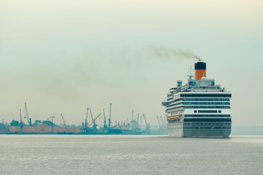 Large royal cruise liner on the way. Travel and spa services