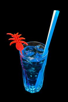 Blue drink with ice on a black background