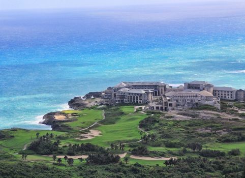 Aerial view of the Unfinished hotel on the Atlantic coast. Punta Cana. Dominican Republic