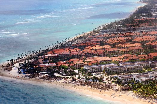 Aerial view of the Hotels on the Atlantic coast. Punta Cana. Dominican Republic