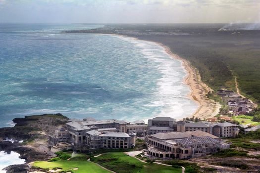 Aerial view of the unfinished hotel on the Atlantic coast. Punta Cana. Dominican Republic