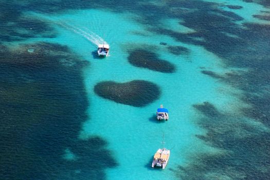 Aerial view of the Heart reef in the ocean. Dominican Republic