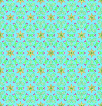 Green and orange flower with pink heart shape is seamless patterns can be used for wallpaper pattern fills and background. Valentine day concept.