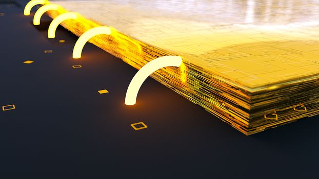 The CPU gold chip. 3d rendering background