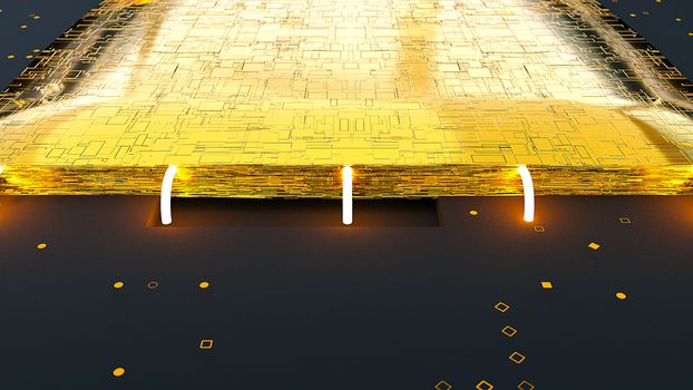 The CPU gold chip. 3d rendering background