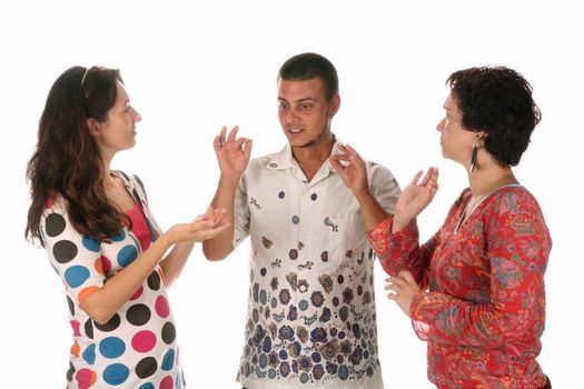 deaf persons hand demonstrating over a white background