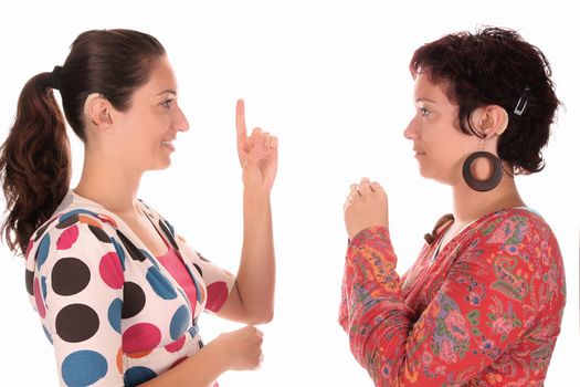 deaf persons hand demonstrating over a white background