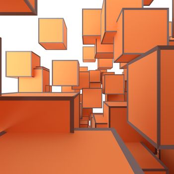 Abstract Image Of Cubes Background In Orange Toned. Template For Your Technology Design. 3D Illustration