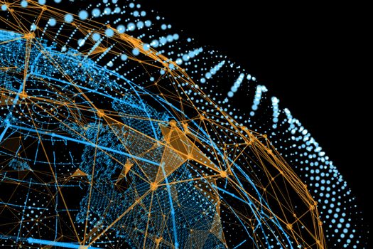 Global Network Connection. World Map And Lines. Concept of Global Business. 3D Illustration