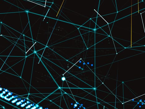 Computer, social, digital or other networks around the globe. Technological background. Digital representation of the world. Lines and points connected by a network. 3d illustration