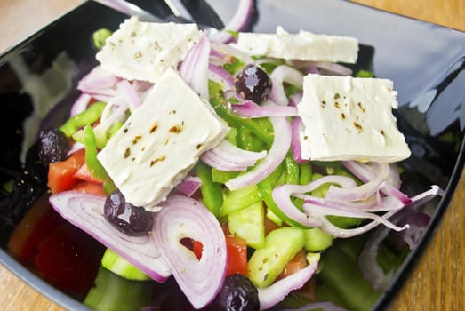 traditional greek mediterranean salad with the greek cheese feta