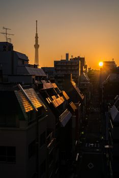 Tokyo Skytree with skyline building sunrise Ueno Japan