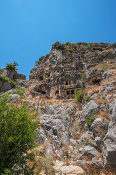 Ancient lycian Myra rock tomb ruins at Turkey Demre