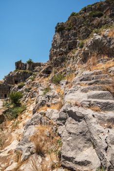 Ancient lycian Myra rock tomb ruins at Turkey Demre