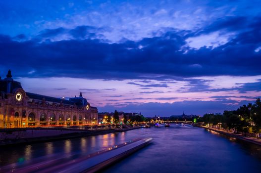 Seine and Orsay Museum in Paris at night