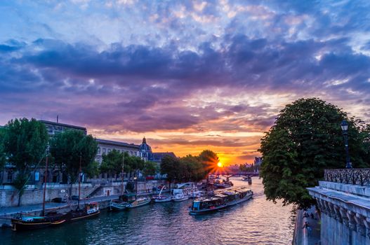 Sunset from the Pont Neuf in Paris in summer