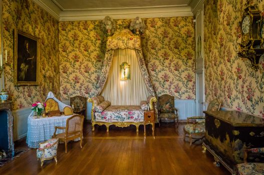 Bedroom of the 18th century in a castle in France